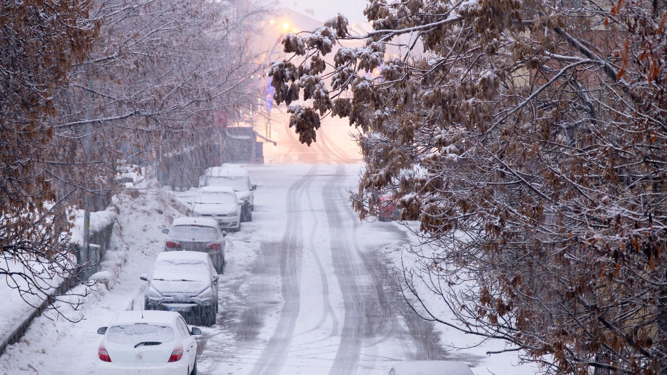 Snowy street and property representing snow removal services